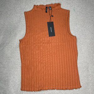 Vero Moda ribbed high neck top with lettuce hem S